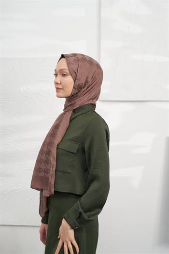 Armanda Jakarlı Şal - Kazayağı Desenli - Kahve