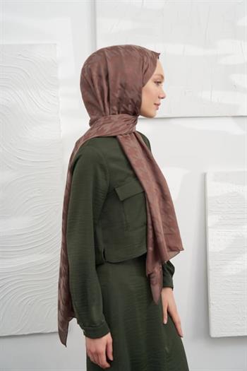 Armanda Jakarlı Şal - Kazayağı Desenli - Kahve
