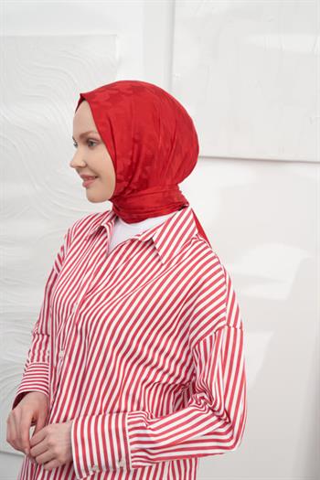 Armanda Jakarlı Şal - Kazayağı Desenli - Kırmızı