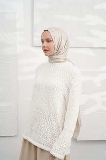 Armanda Jakarlı Şal - Kazayağı Desenli - Taş