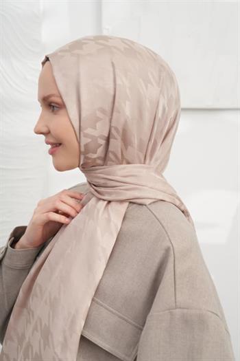 Armanda Jakarlı Şal - Kazayağı Desenli - Vizon