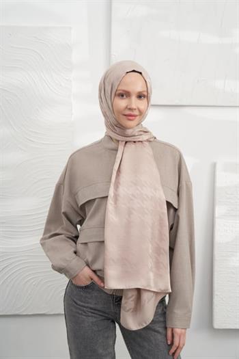 Armanda Jakarlı Şal - Kazayağı Desenli - Vizon