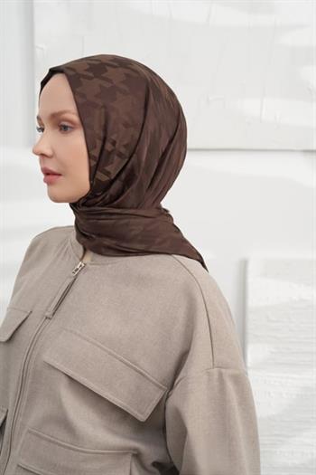 Armanda Jakarlı Şal - Kazayağı Desenli - Acı Kahve