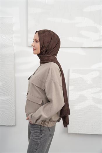 Armanda Jakarlı Şal - Kazayağı Desenli - Acı Kahve