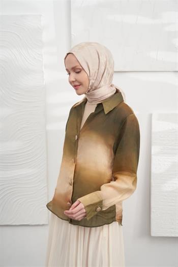 Armanda Jakarlı Şal - Kazayağı Desenli - Bej