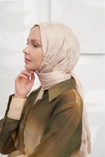 Armanda Jakarlı Şal - Kazayağı Desenli - Bej