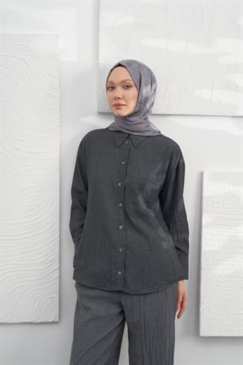 Armanda Jakarlı Şal - Kazayağı Desenli - Füme