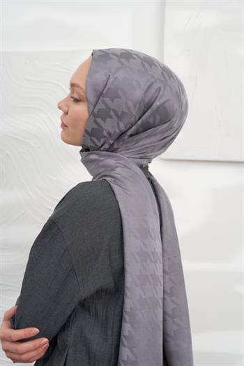 Armanda Jakarlı Şal - Kazayağı Desenli - Füme