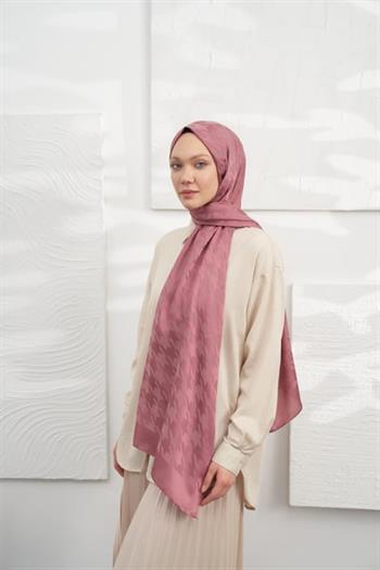 Armanda Jakarlı Şal - Kazayağı Desenli - Gül Kurusu