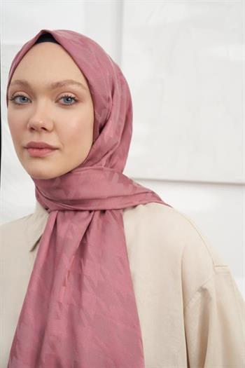 Armanda Jakarlı Şal - Kazayağı Desenli - Gül Kurusu