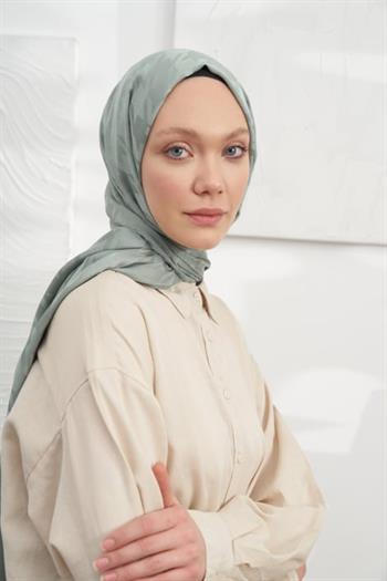 Armanda Jakarlı Şal - Kazayağı Desenli - Keten Yeşili