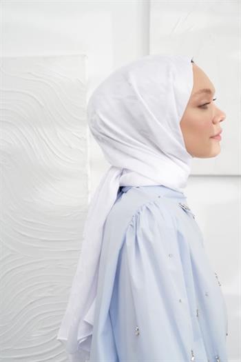 Armanda Jakarlı Şal - Kazayağı Desenli - Kırık Beyaz