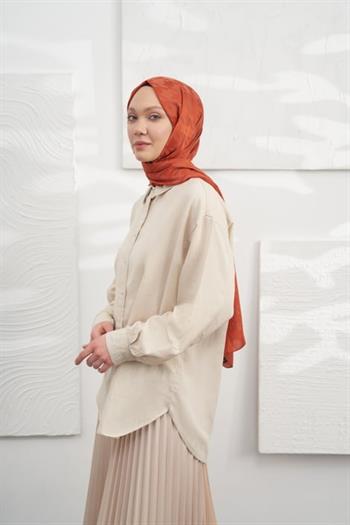 Armanda Jakarlı Şal - Kazayağı Desenli - Kiremit