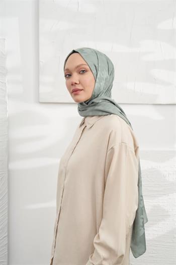Armanda Jakarlı Şal - Kazayağı Desenli - Keten Yeşili