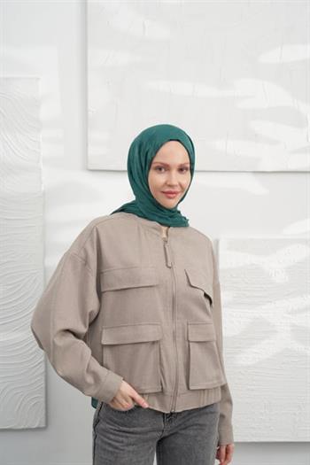 Armanda Jakarlı Şal - Kazayağı Desenli - Petrol Yeşili