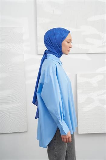 Armanda Jakarlı Şal - Kazayağı Desenli - Saks