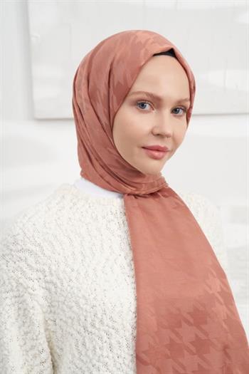 Armanda Jakarlı Şal - Kazayağı Desenli - Soğan Kabuğu