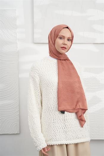 Armanda Jakarlı Şal - Kazayağı Desenli - Soğan Kabuğu