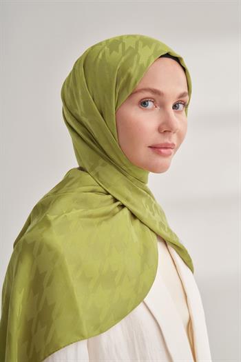 Armanda Jakarlı Şal - Kazayağı Desenli - Yağ Yeşili