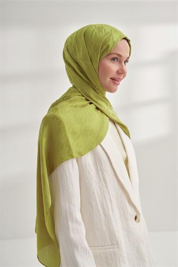 Armanda Jakarlı Şal - Kazayağı Desenli - Yağ Yeşili