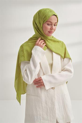 Armanda Jakarlı Şal - Kazayağı Desenli - Yağ Yeşili