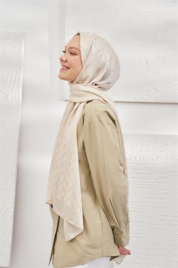 Armanda Jakarlı Şal - Zigzag Desenli - Açık Bej