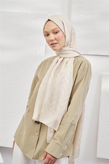 Armanda Jakarlı Şal - Zigzag Desenli - Açık Bej