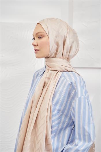 Armanda Jakarlı Şal - Zigzag Desenli - Bej