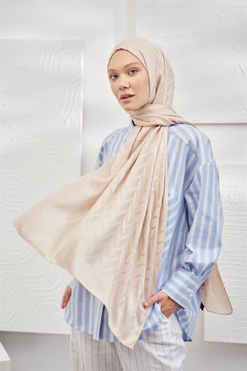 Armanda Jakarlı Şal - Zigzag Desenli - Bej