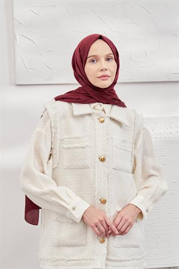 Armanda Jakarlı Şal - Zigzag Desenli - Bordo