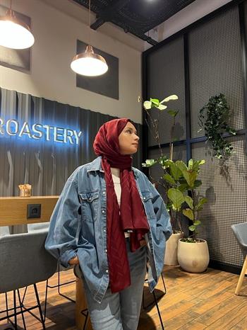 Armanda Jakarlı Şal - Zigzag Desenli - Bordo