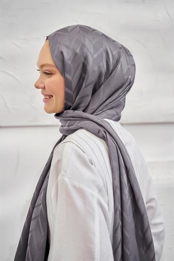 Armanda Jakarlı Şal - Zigzag Desenli - Füme