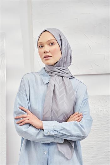 Armanda Jakarlı Şal - Zigzag Desenli - Gri