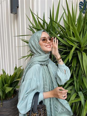 Armanda Jakarlı Şal - Zigzag Desenli - Keten Yeşili