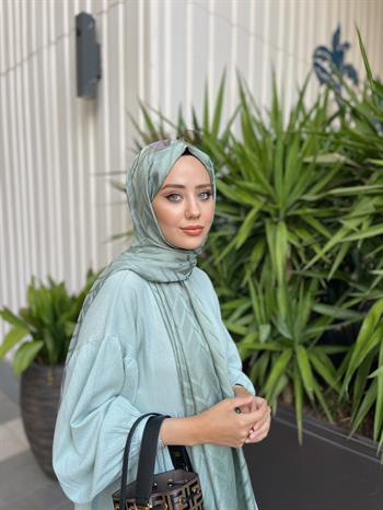 Armanda Jakarlı Şal - Zigzag Desenli - Keten Yeşili