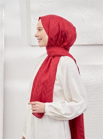 Armanda Jakarlı Şal - Zigzag Desenli - Kırmızı
