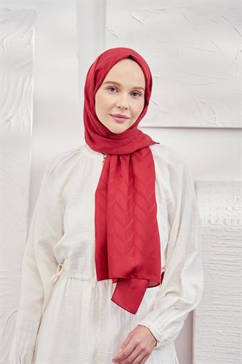 Armanda Jakarlı Şal - Zigzag Desenli - Kırmızı