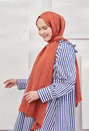 Armanda Jakarlı Şal - Zigzag Desenli - Kiremit