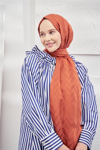 Armanda Jakarlı Şal - Zigzag Desenli - Kiremit