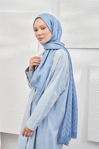 Armanda Jakarlı Şal - Zigzag Desenli - Kot Mavisi