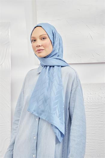 Armanda Jakarlı Şal - Zigzag Desenli - Kot Mavisi