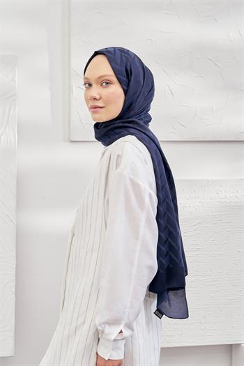 Armanda Jakarlı Şal - Zigzag Desenli - Lacivert