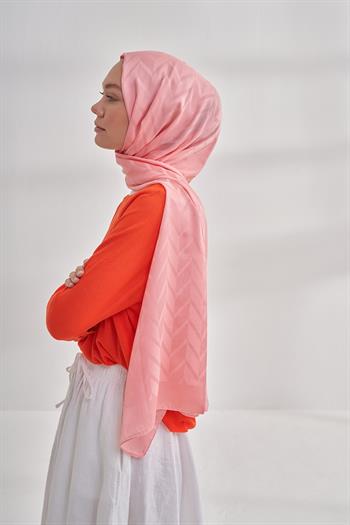 Armanda Jakarlı Şal - Zigzag Desenli - Mercan