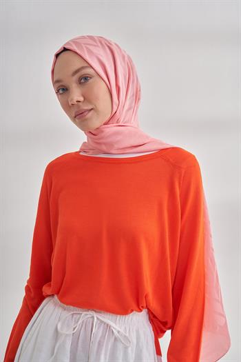 Armanda Jakarlı Şal - Zigzag Desenli - Mercan