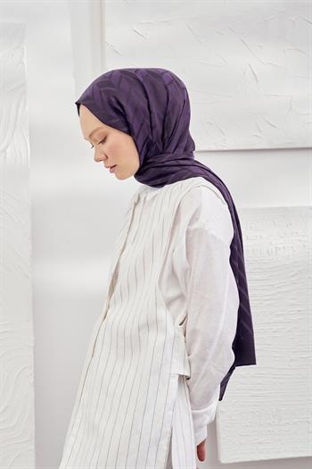 Armanda Jakarlı Şal - Zigzag Desenli - Mürdüm