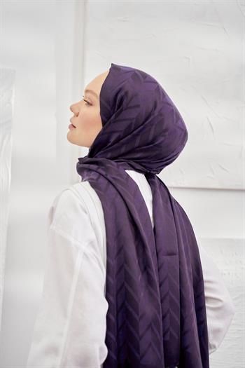 Armanda Jakarlı Şal - Zigzag Desenli - Mürdüm