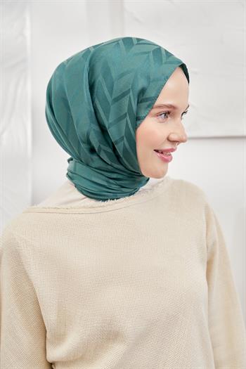 Armanda Jakarlı Şal - Zigzag Desenli - Petrol Yeşili