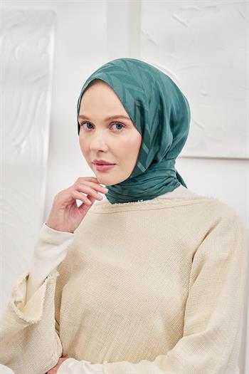 Armanda Jakarlı Şal - Zigzag Desenli - Petrol Yeşili