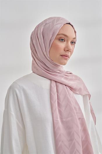 Armanda Jakarlı Şal - Zigzag Desenli - Pudra