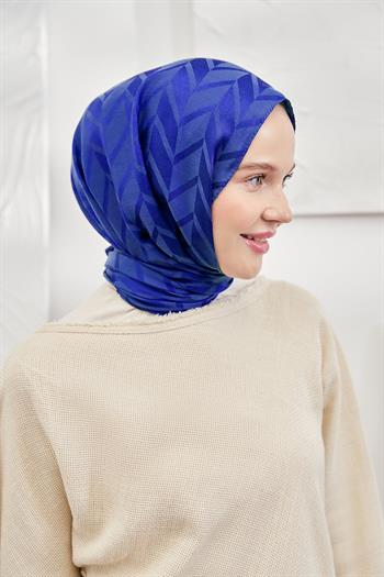 Armanda Jakarlı Şal - Zigzag Desenli - Saks